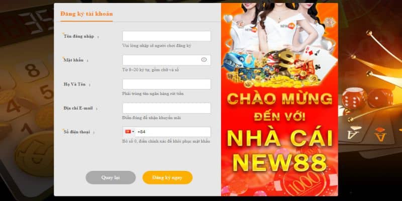 Hướng Dẫn Đăng Ký New88 Tận Hưởng Giải Trí Đỉnh Cao 4 Các thủ thục đăng ký New88
