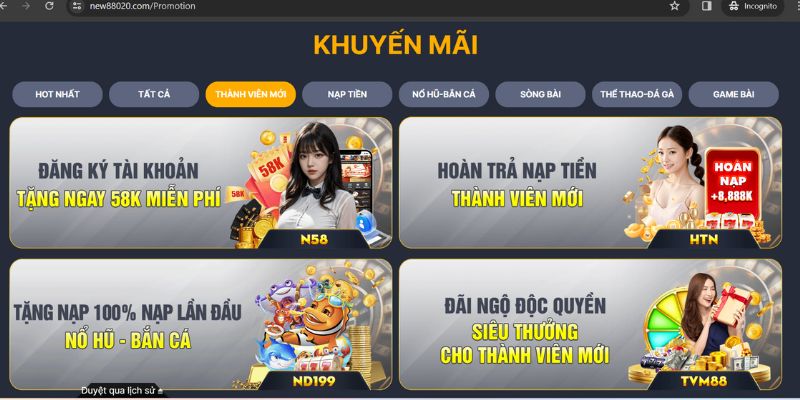 Ưu Đãi Thành Viên Mới New88 - Cược Thả Ga Tiền Va Vào Túi 5 Ưu đãi hoàn trả tân thủ mỗi ngày lên đến 8.888k