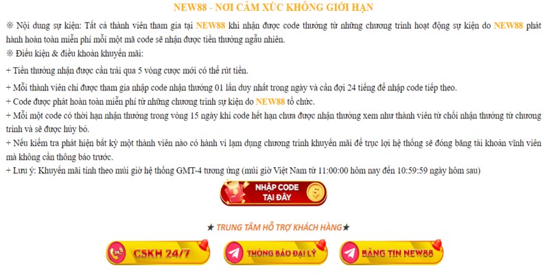 Code Khuyến Mãi Miễn Phí Tại New88 Trong 2024 (Mới Nhất) 6 Nhận mã code của chương trình và nhập mã